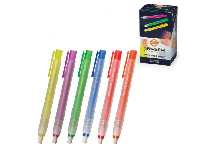 Ластик выдвижной KOH-I-NOOR, 132х15х15 мм, белый, пластиковый держатель ассорти, натуральный каучук