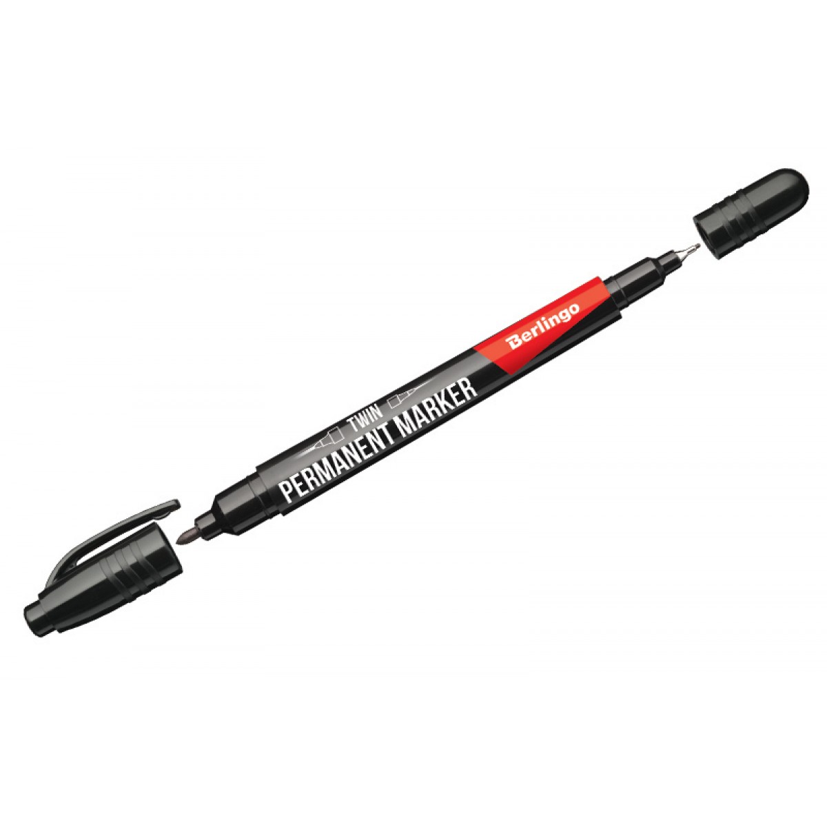 Маркер перманентный двухсторонний Berlingo черный, пулевидный, 0,5/1мм