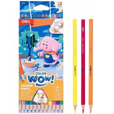 Карандаши 12 цветов, с неоновым и металлическим эффектом, COLOR WOW, Deli