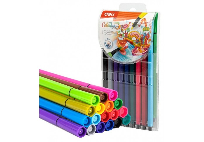 Фломастеры 18 цветов, в пенале, «ColoRun», Deli