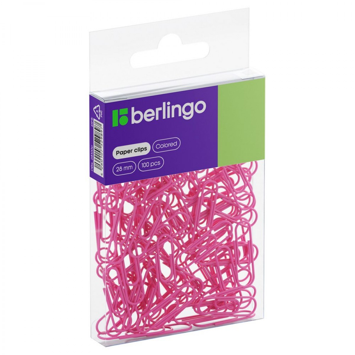 Скрепки 28мм, Berlingo, 100шт., ПВХ упак., европодвес, розовые
