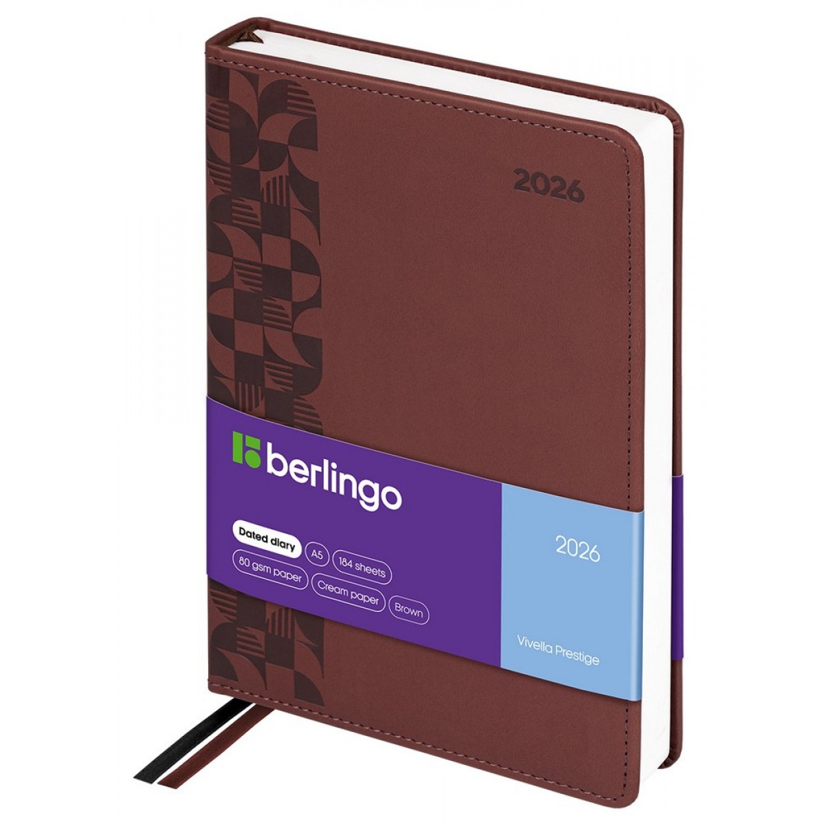 Ежедневник датированный 2026г., А5, 184л., кожзам, Berlingo 