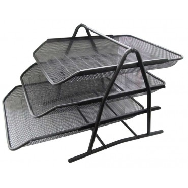 Лоток горизонтальный 3х-секционный, метал, чёрный, (ДхШхВ)350×275×250 мм GROSS