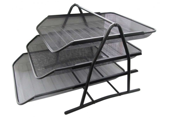 Лоток горизонтальный 3х-секционный, метал, чёрный, (ДхШхВ)350×275×250 мм GROSS