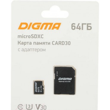 Флеш карта microSDXC 64GB Digma CARD30 V30 + adapter