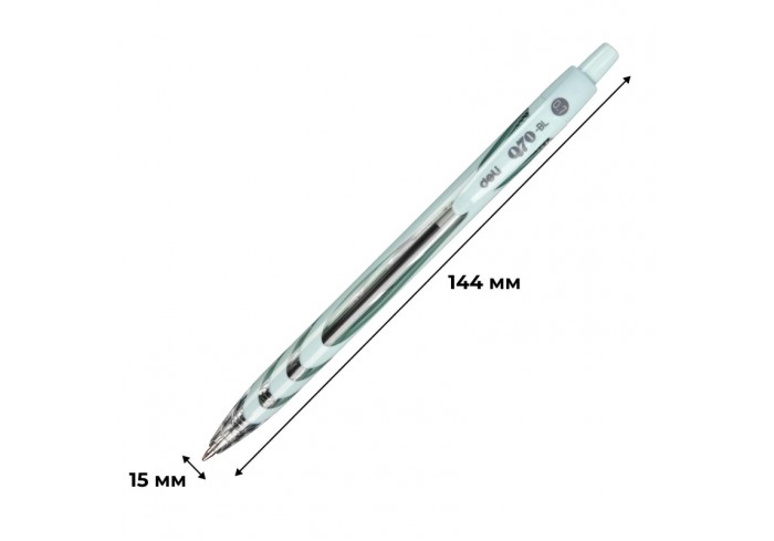 Ручка шариковая автомат. Deli  шарик 0,7мм/0,45, нескольз, чернила синие пониж.вязкости, цвета в асс