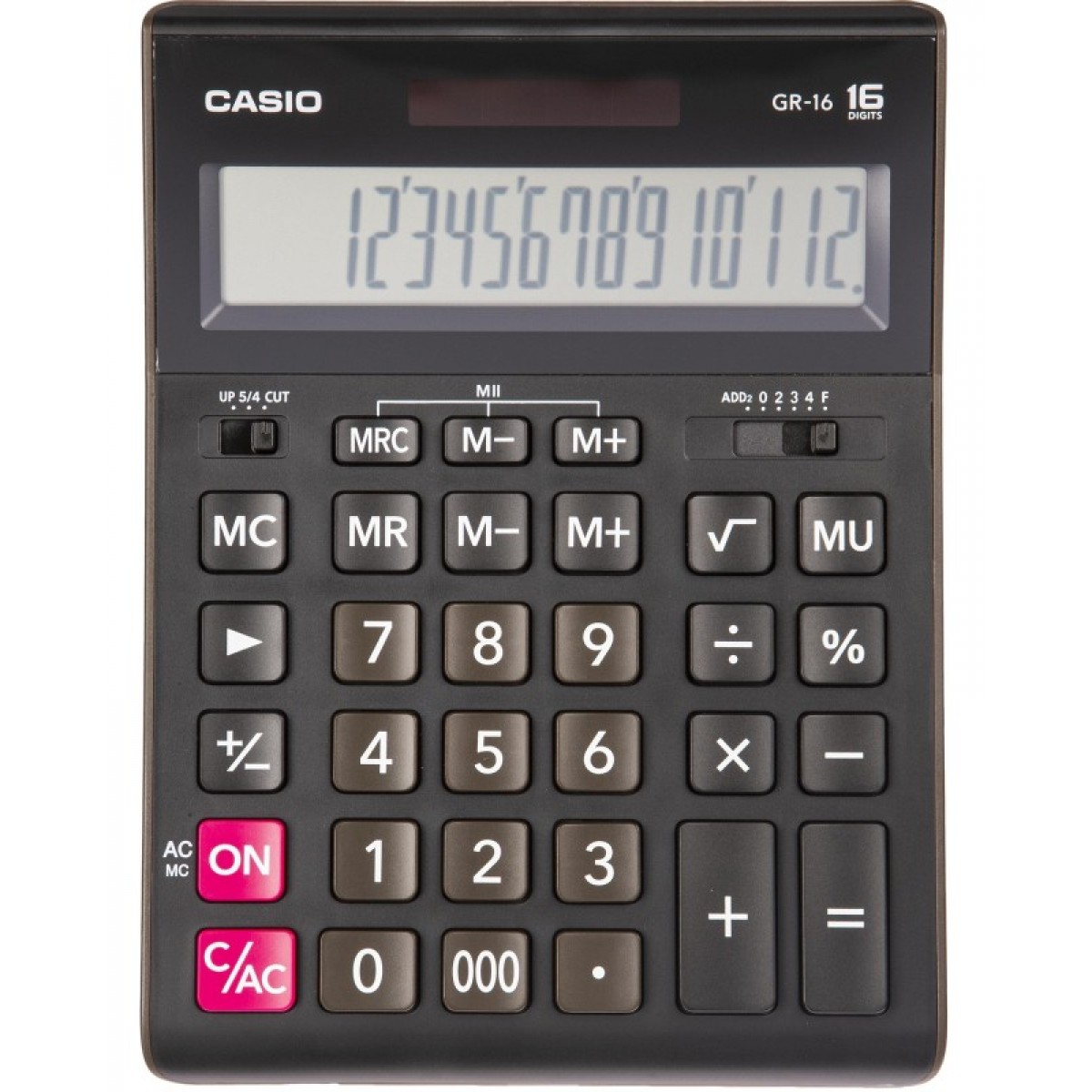 Калькулятор настольный ПОЛНОРАЗМЕРНЫЙ Casio бухг. GR-16 16 разр. двойн. память,черный, Филиппины