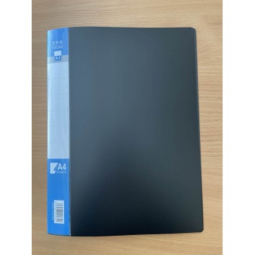 Папка с металлическим пружинным скоросшивателем и внутренним карманом, A4, черная, пластик 0.7мм.,