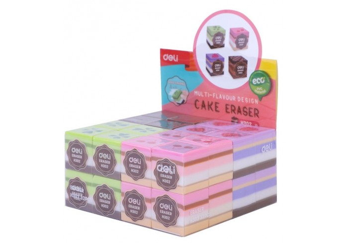 Ластик Deli EH302 25х25х25 мм, ПВХ, ассорти