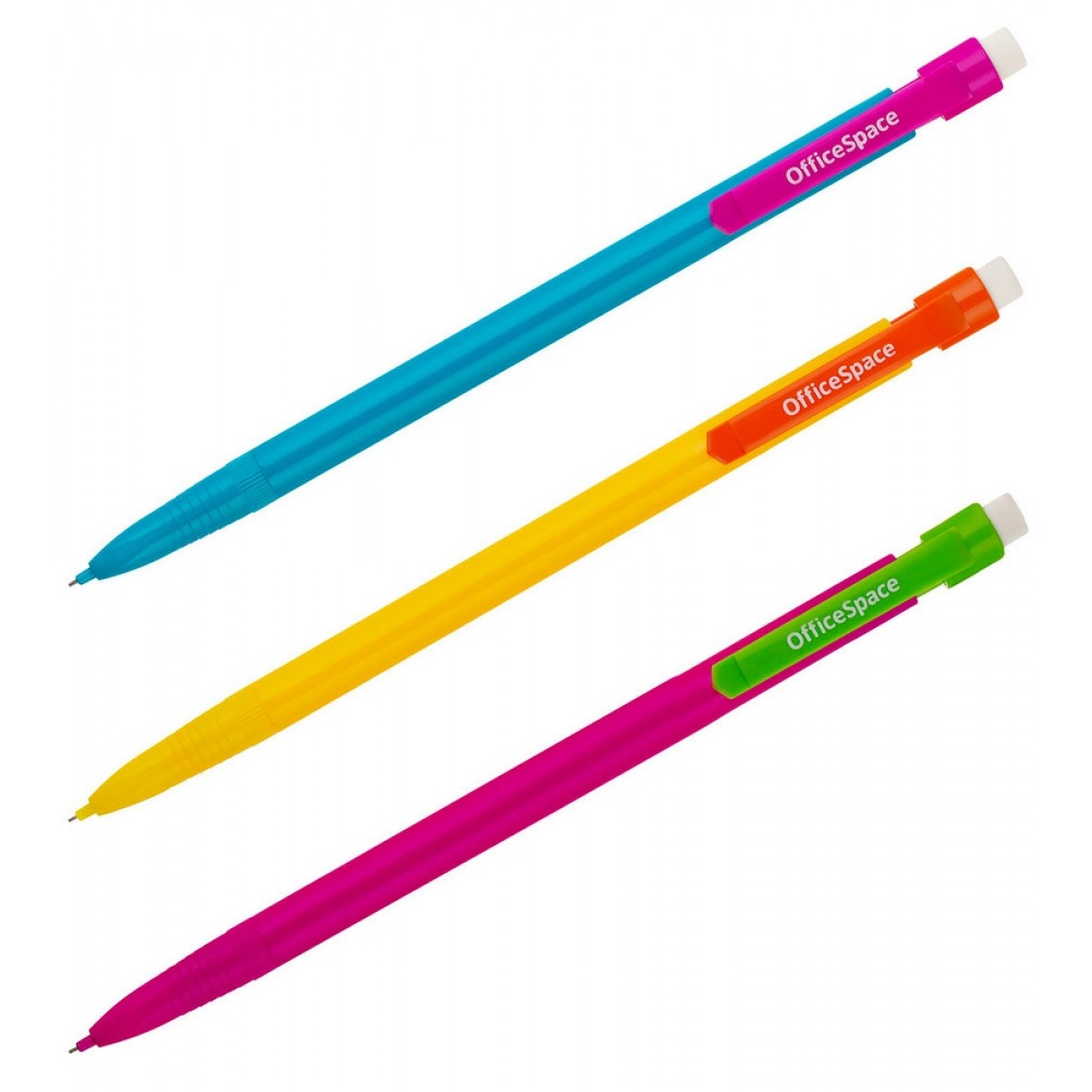 Карандаш механический OfficeSpace 0,5мм, с ластиком, ассорти
