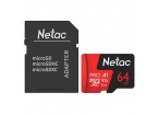 Карта памяти MicroSDXC 64GB V30/A1/C10 Netac P500 Extreme Pro с адаптером