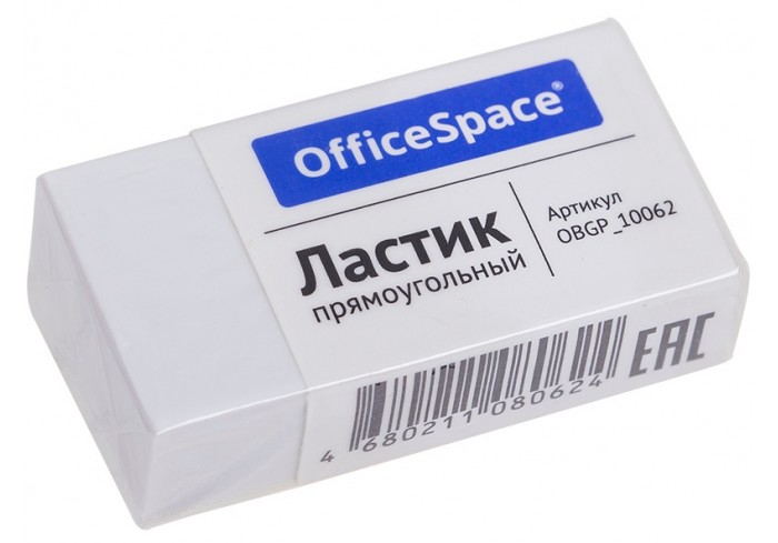 Ластик OfficeSpace, прямоугольный, термопластичная резина, картонный футляр, 38*20*10мм