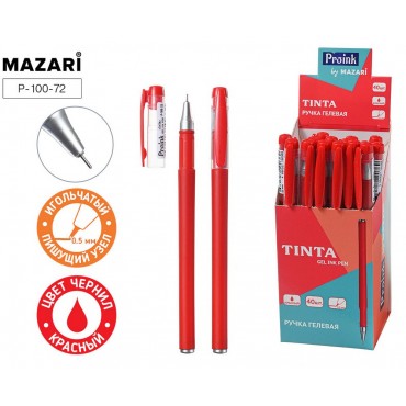 Ручка гелевая TINTA, КРАСНАЯ, игольч.пишущ.узел 0.5 мм, цветной пластик.корпус, стержень 130мм