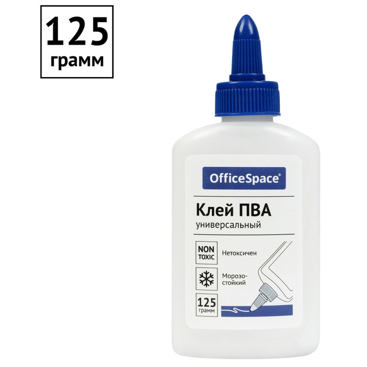 Клей ПВА OfficeSpace, 125г, с дозатором, дисплей бокc