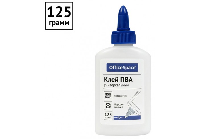 Клей ПВА OfficeSpace, 125г, с дозатором, дисплей бокc