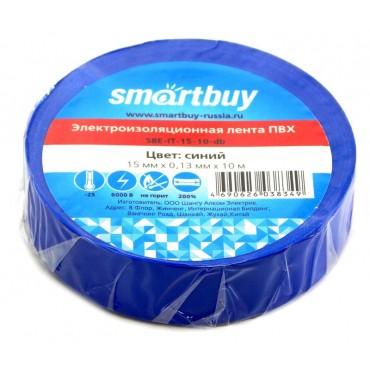 Изолента Smartbuy, 15мм*10м, 130мкм, синяя, инд. упаковка