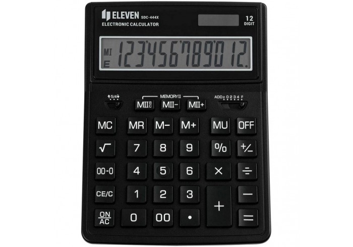 Калькулятор настольный Eleven SDC-444X-BK, 12 разрядов, двойное питание, 155*204*33мм, черный
