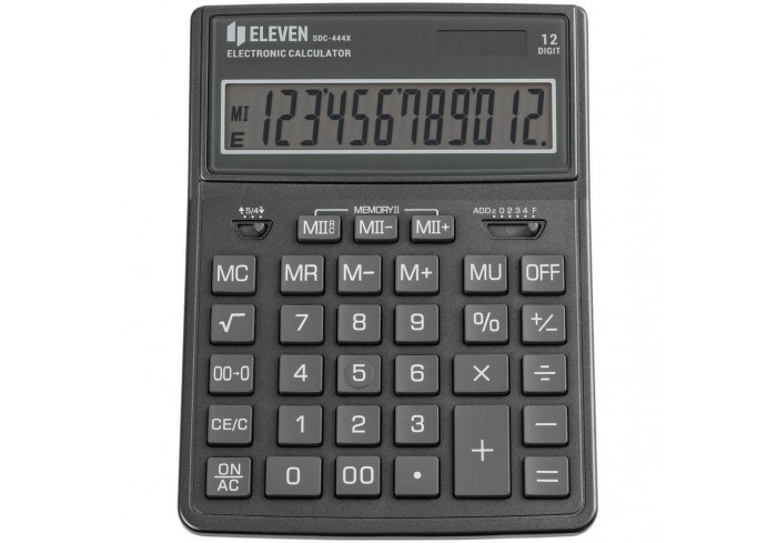 Калькулятор настольный Eleven SDC-444X-GR, 12 разрядов, двойное питание, 155*204*33мм, cерый
