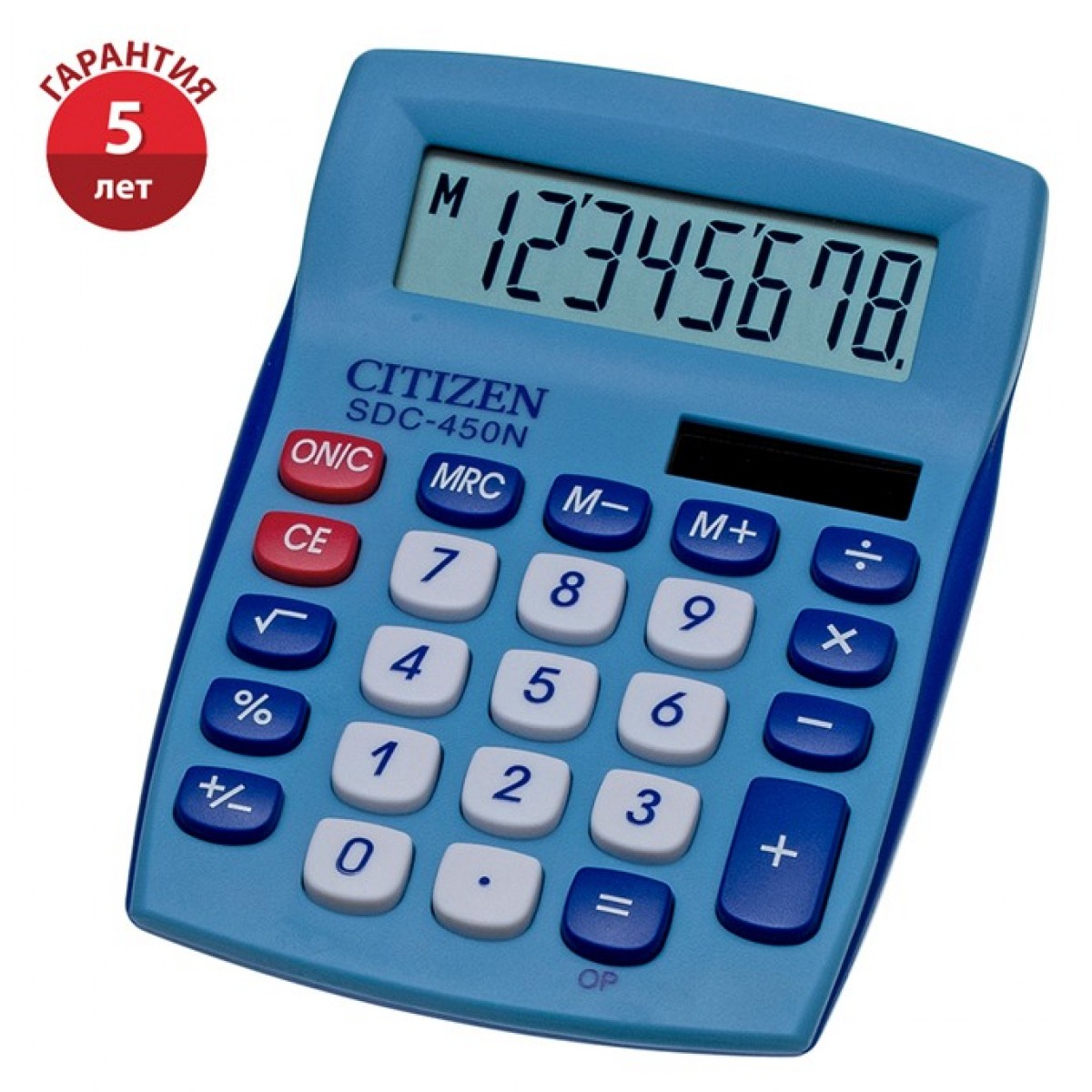 Калькулятор настольный Citizen SDC-450NBLCFS, 8 разрядов, двойное питание, 87*120*22мм, синий, ФИЛИП