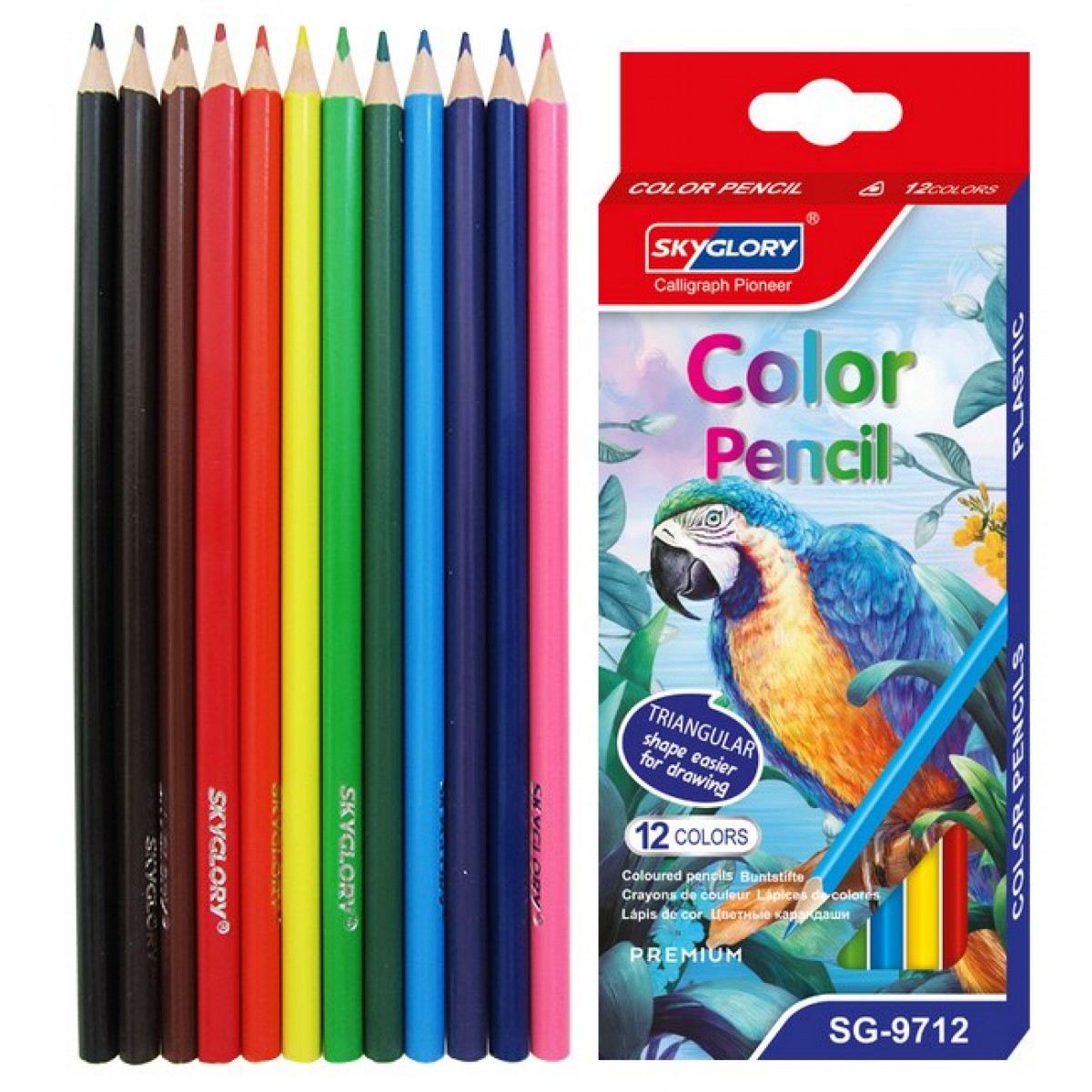 Карандаши цветные пластиковые 12  цветов 3х-гранные Skyglory