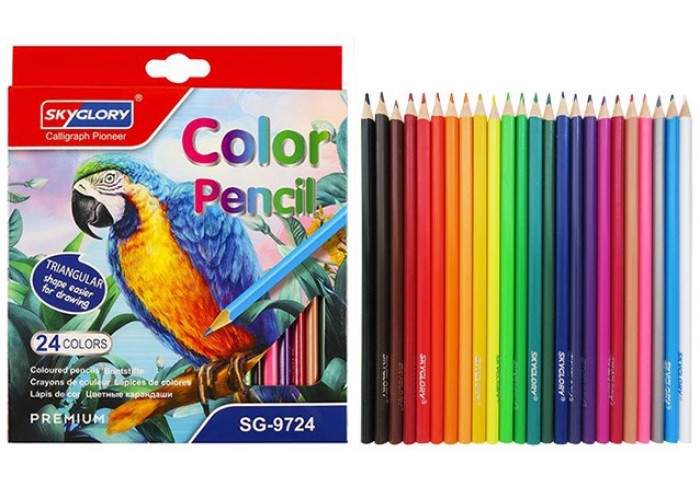 Карандаши  24  цвета треугольные пластиковые, SkyGlory