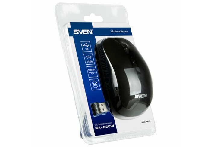 Мышь беспроводная SVEN RX-260W, 3 кнопки + 1 колесо-кнопка, оптическая, черная, SV-018,