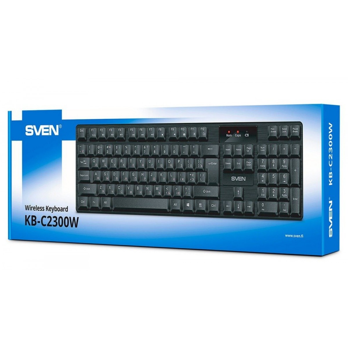 Клавиатура беспроводная SVEN KB-C2300W, USB, 104 клавиши, 2,4 GHz, черная, SV-021474