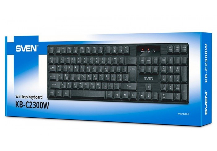 Клавиатура беспроводная SVEN KB-C2300W, USB, 104 клавиши, 2,4 GHz, черная, SV-021474