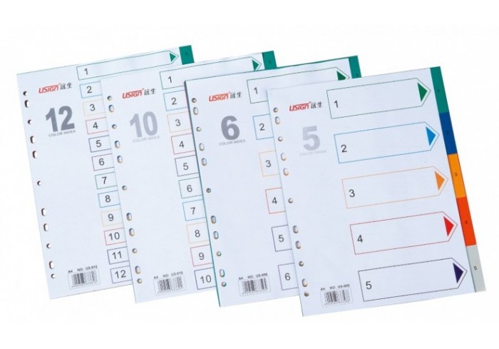 Разделитель листов А4, цифровой 1-10, цветной,пластиковый