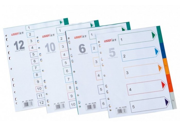 Разделитель листов А4, цифровой 1-12, цветной, пластиковый