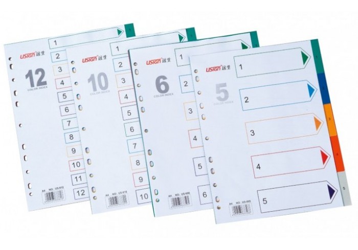 Разделитель листов А4, цифровой 1-20, цветной, пластиковый