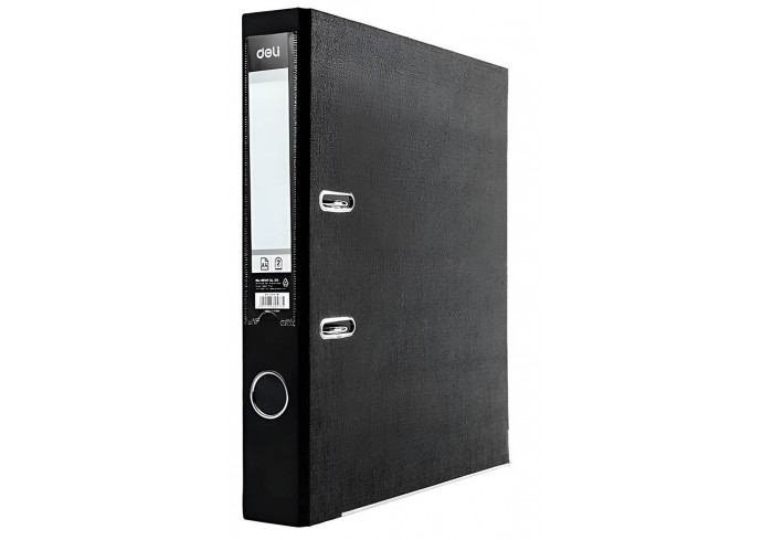 Папка регистратор 50мм А4 ПВХ, Deli, черный, метал.уголки, разборная, 1,8мм