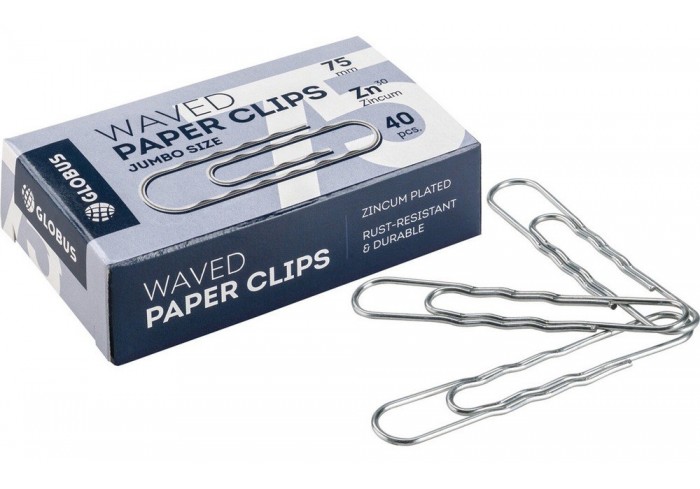 Скрепки большие 75 мм, оцинкованные, гофрированные, 40 шт., в картонной коробке, GLOBUS,