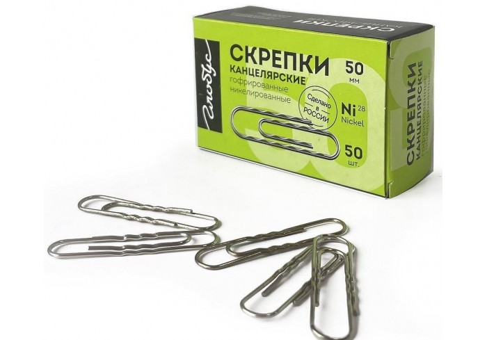 Скрепки 50мм, Globus, 50шт., гофрированные, никелированные