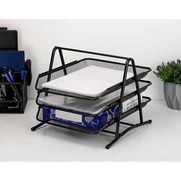 Лоток горизонтальный, металл, черный,3 секции, размер: 260*300*350 мм,