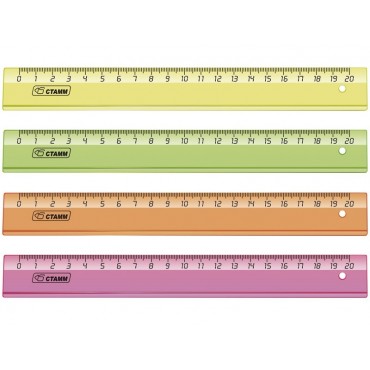 Линейка 20см СТАММ, пластиковая, прозрачная, неоновые цвета, ассорти