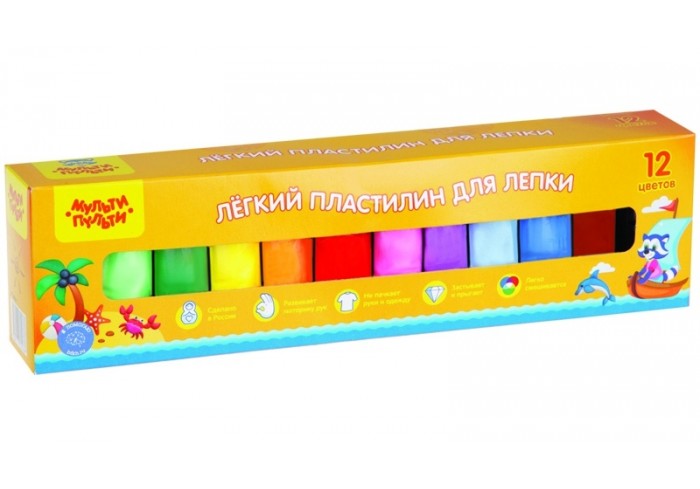 Легкий пластилин для лепки Мульти-Пульти, 12 цветов, 120г, картон