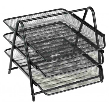 Лоток для бумаг горизонтальный СТАММ, 3 секции, металл, черный