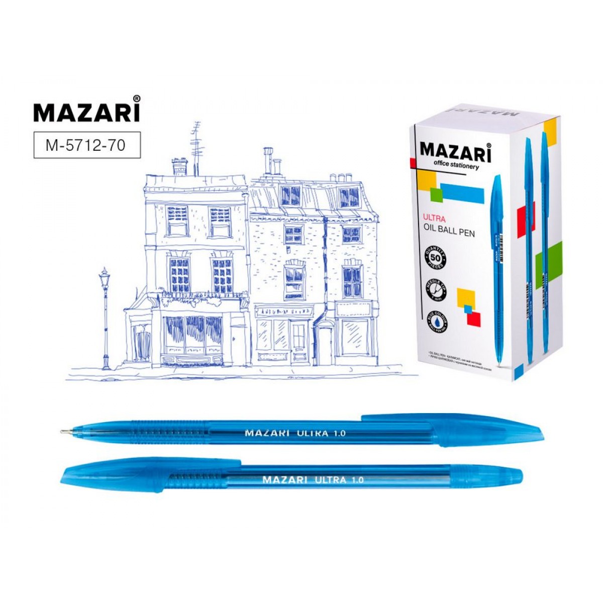 Ручка шар., стерж140мм, ULTRA, СИНЯЯ,  на масл.основе, игольчатый пиш.узел 1.0мм, корпус пластик
