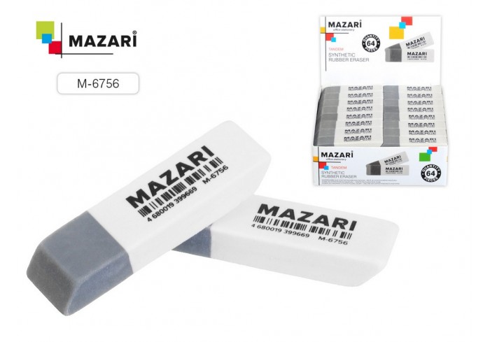 Ластик из синтетического каучука TANDEM, комбинированный бело-серый, прямоугольный, 50х14 мм