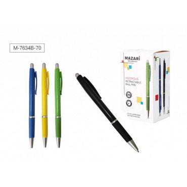 Ручка шариковая автоматическая VIGOROUS, СИНЯЯ, пулевидный пиш.узел 1.0мм, корпус пластиковый, ассор