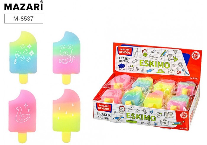 Ластик ESKIMO, ПВХ, фигурный, 5.5*3*1.2см, ассорти 4 дизайна