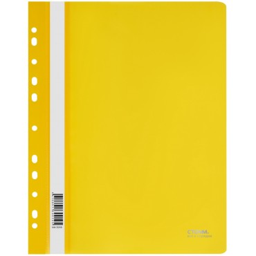 Папка-скоросшиватель пластик. перф. СТАММ А4, 180мкм, желтая с прозр. верхом