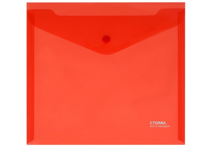 Папка-конверт на кнопке СТАММ А5+, 180мкм, пластик, прозрачная, красная