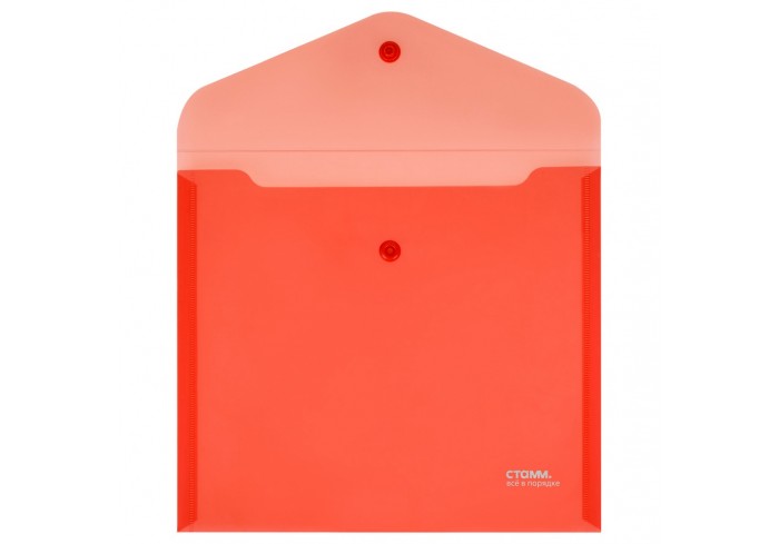 Папка-конверт на кнопке СТАММ А5+, 180мкм, пластик, прозрачная, красная