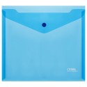 Папка-конверт на кнопке СТАММ А5+, 180мкм, пластик, прозрачная, синяя