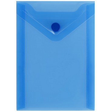 Папка-конверт на кнопке СТАММ А6 (105*148мм), 150мкм, пластик, прозрачная, синяя