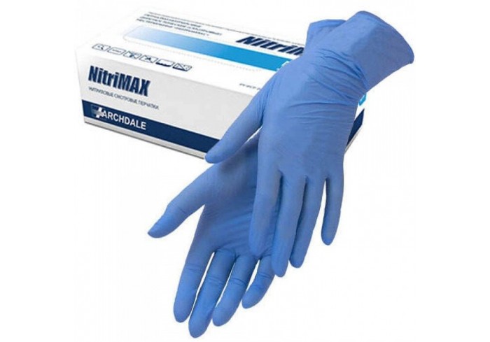 Перчатки нитриловые универсальные NitriMax неопудренные голубые (50пар) L