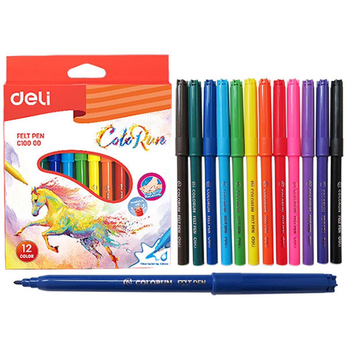 Фломастеры  12 цветов ColoRun, Deli, чернила смываемые, яркие цвета