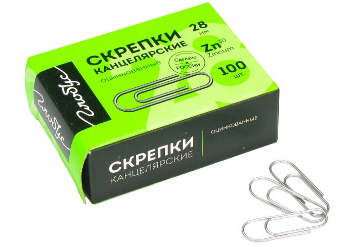 Скрепки 28мм, Globus, 100шт., оцинкованные, карт. упак.